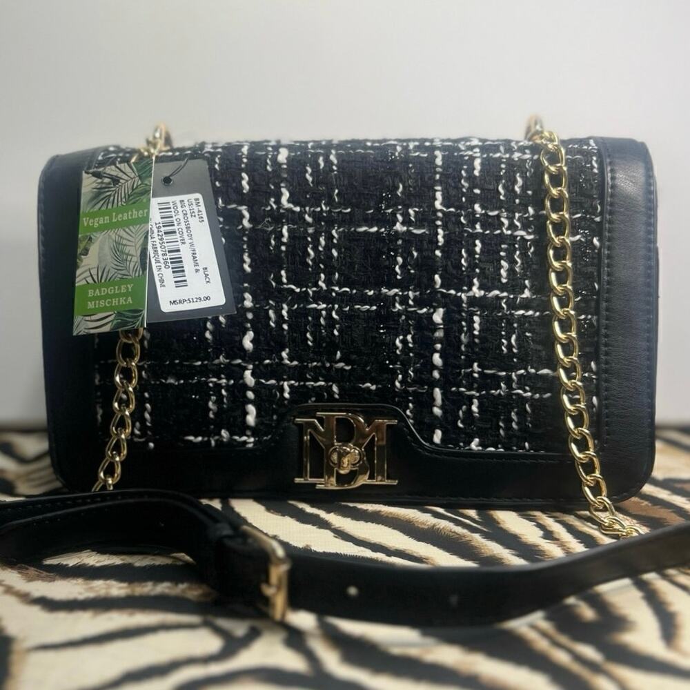 Black and White Bag with Gold Chain by Badgley Mischka